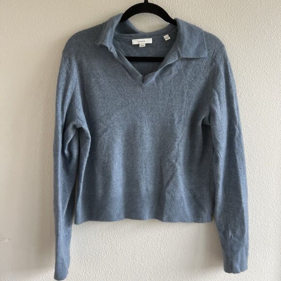 Vince Wool Silk Cashmere Polo Sweater Sz XL Collared Pullover Blue Quiet Luxury - Picture 2 of 8